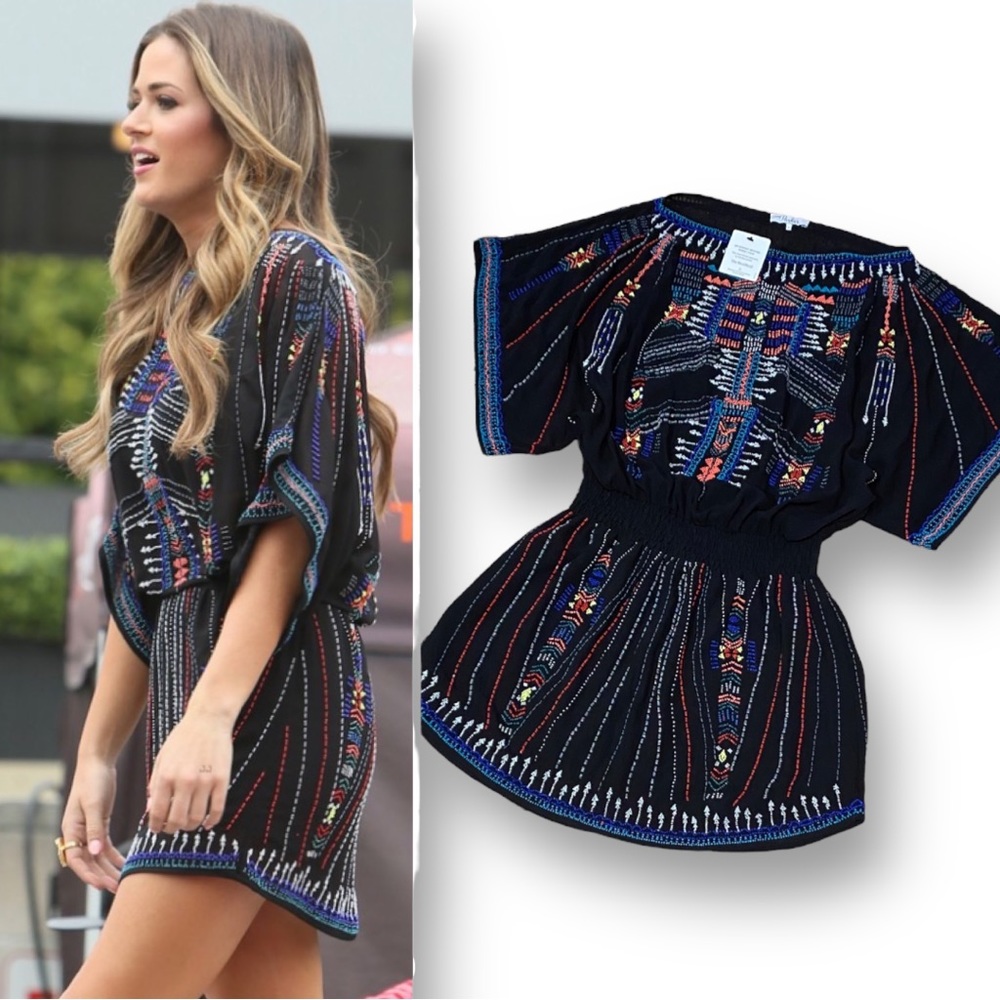 Parker Tribal Beaded Black Mini Dress Size S